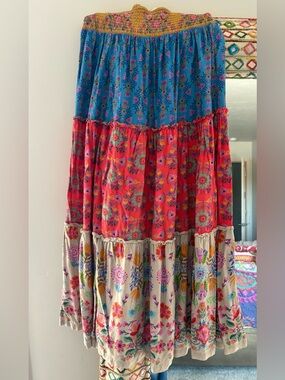 Natural Life Maxi Skirt in Teal, Coral & Cream
